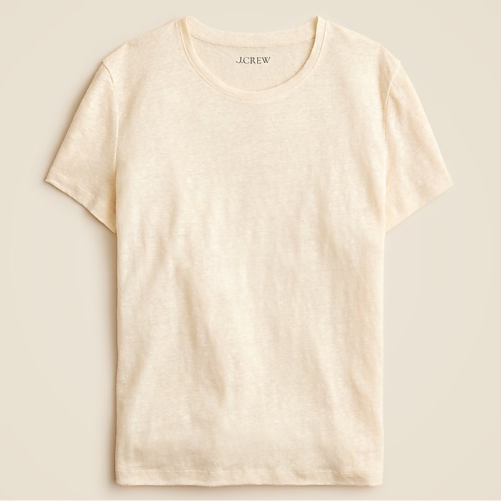 Ivory Linen Blend Crewneck Tee | J.Crew Timeless Basic Linen Relaxed NWT M #2188
